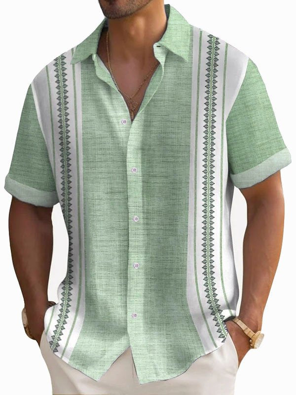 Kortærmet skjorte med knapper og retro kontrast geometrisk mønster til mænd fra Alohadaddy