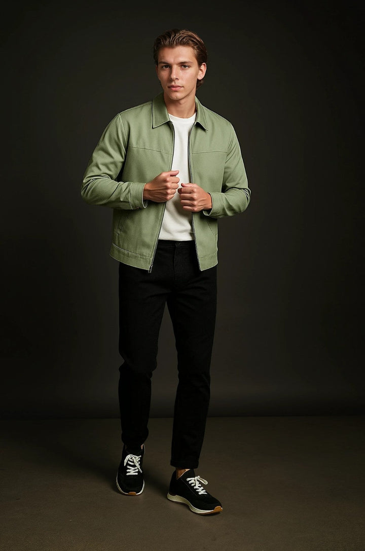 Letvægts Twill Jakke til Mænd – Ærtegrøn – Regular Fit