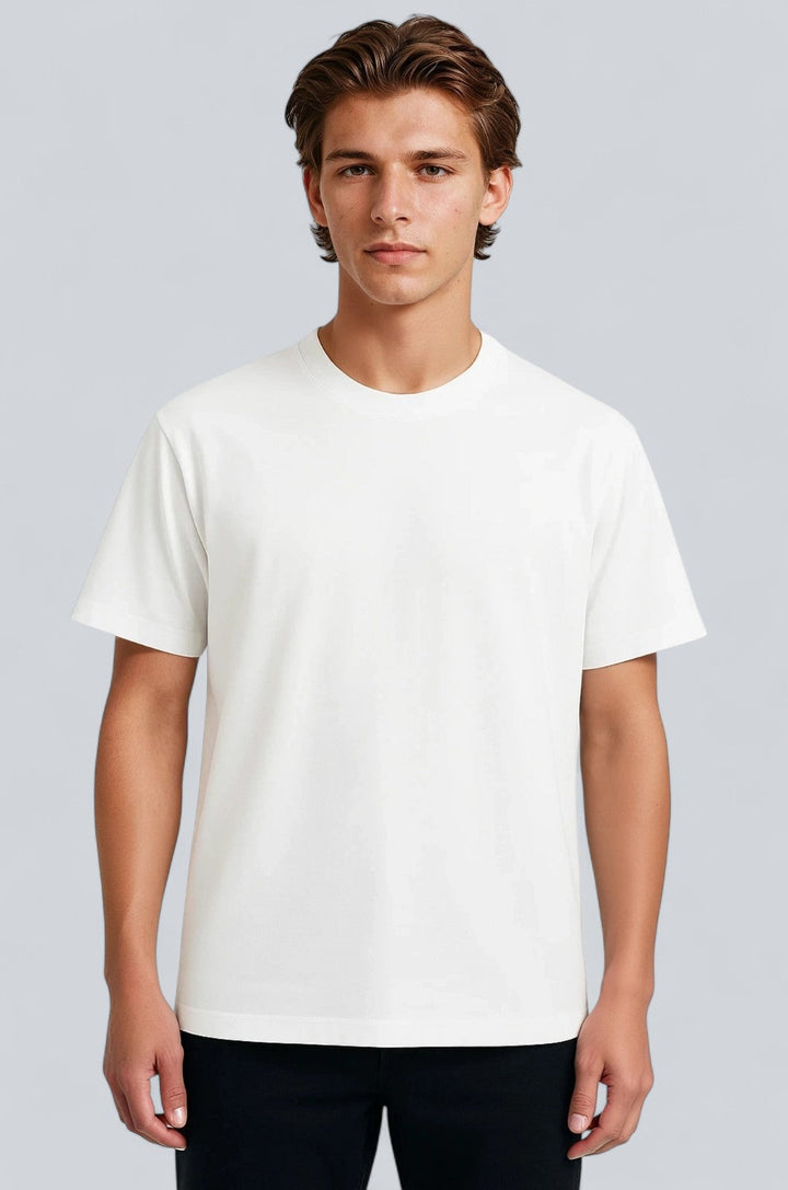 Herre T-shirt i Bomuld – Åndbar Kortærmet Rund Hals – Hvid