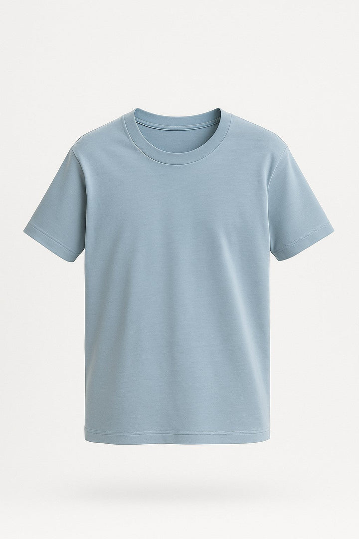 Herre T-shirt i Bomuld – Åndbar Kortærmet Rund Hals – Tågeblå