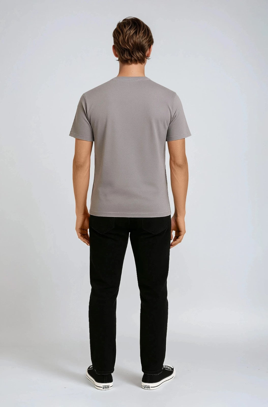 Herre T-shirt i Bomuld – Åndbar Kortærmet Rund Hals – Jerngrå