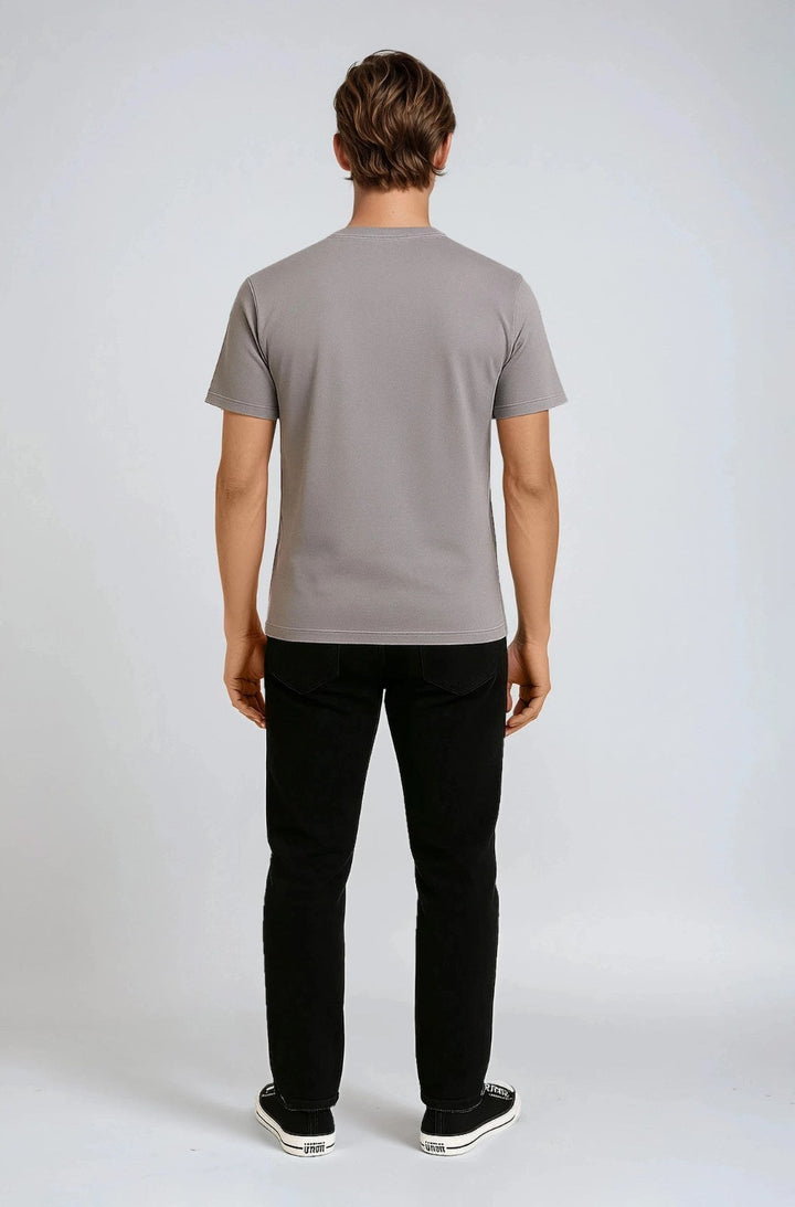 Herre T-shirt i Bomuld – Åndbar Kortærmet Rund Hals – Jerngrå