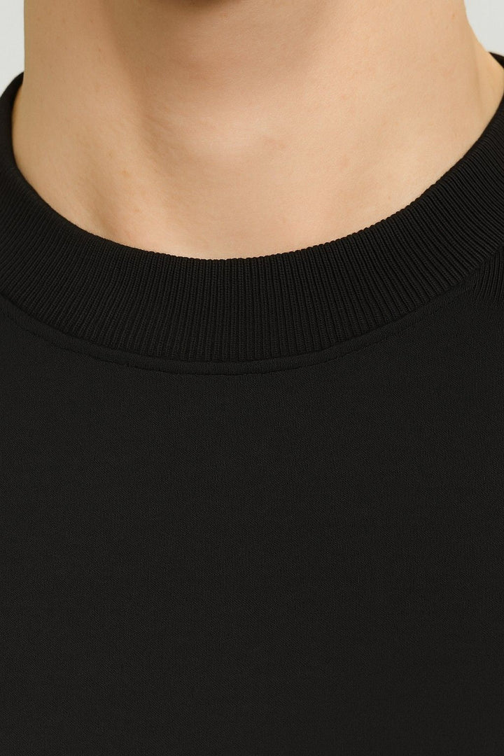 Herre T-shirt i Bomuld – Åndbar Kortærmet Rund Hals – Kulsort