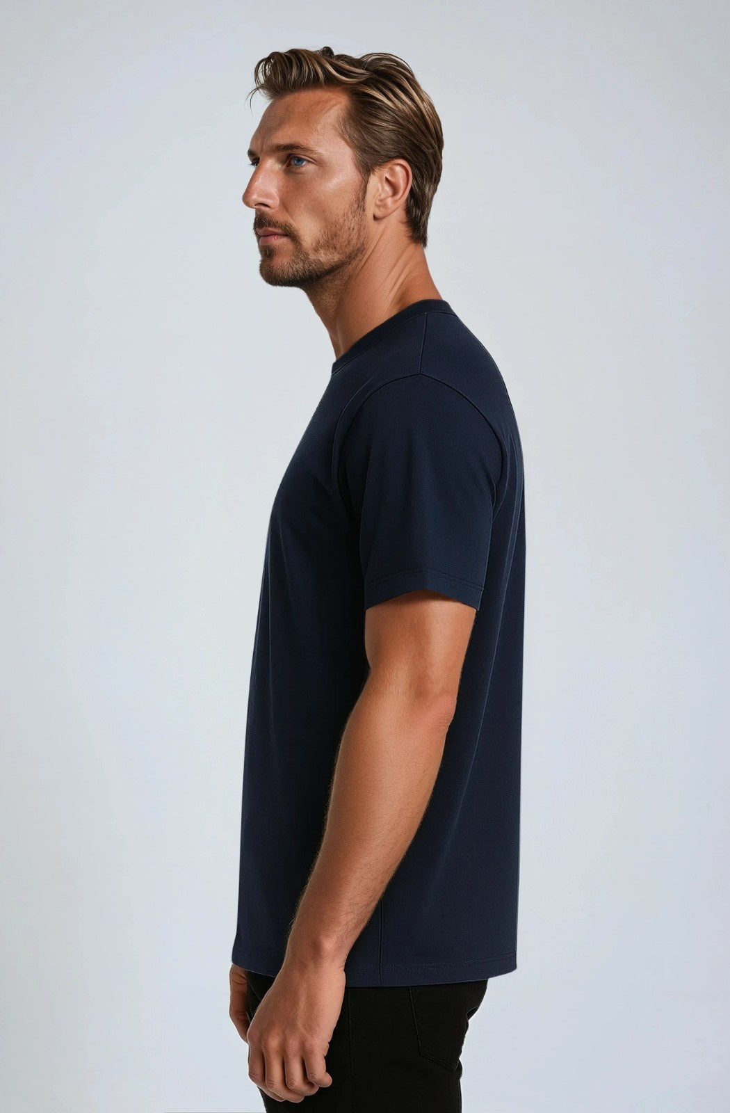 Herre T-shirt i Bomuld – Åndbar Kortærmet Rund Hals – Marineblå