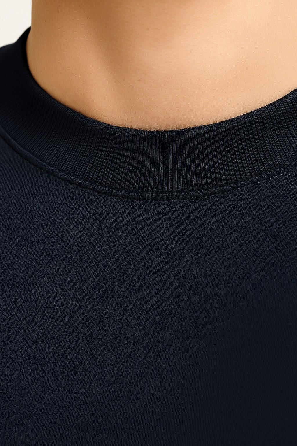 Herre T-shirt i Bomuld – Åndbar Kortærmet Rund Hals – Marineblå