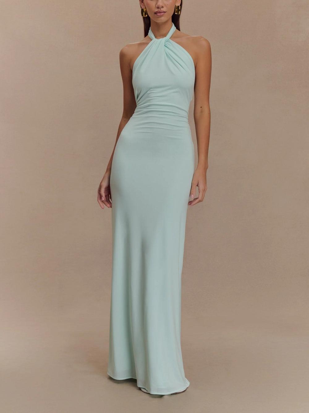 Slinky Halter Maxi Dress - Navy