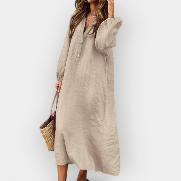 Elegant Linnedress med Stilfuld Silhuet