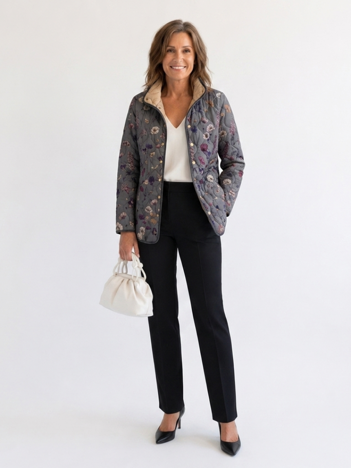 Nathalie | Quiltet jakke med tørrede blomster