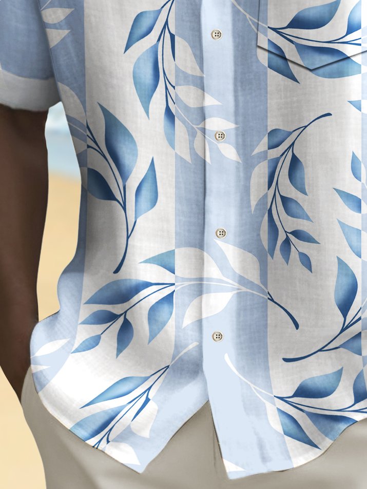 Alohadaddy Beach Vacation Men's Hawaiian Shirt Plant Leaf Print Pocket Camping Shirt