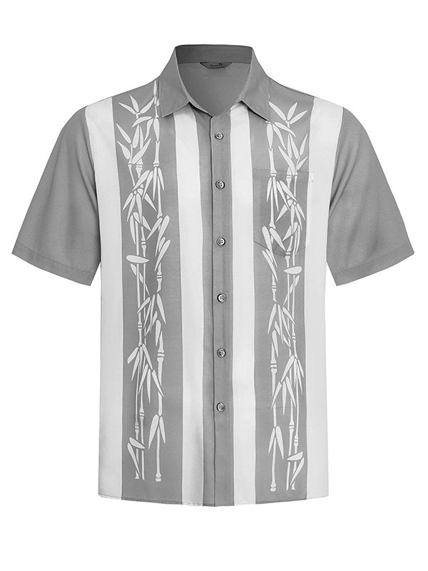 Alohadaddy Pocket Vintage Bowling Plant Bamboo Print Beach Men's Hawaiian Big And Tall Shirt