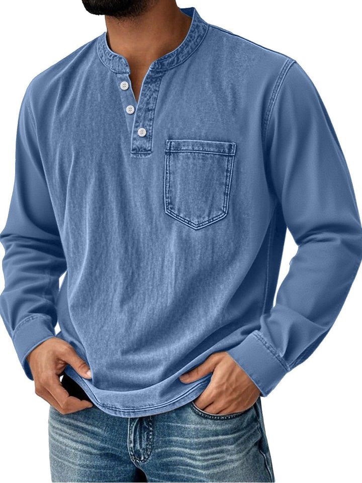 Alohadaddy® Basic Men's Casual Fashion Elastic Button Open Collar Long Sleeve Pocket T-Shirt Big Tall
