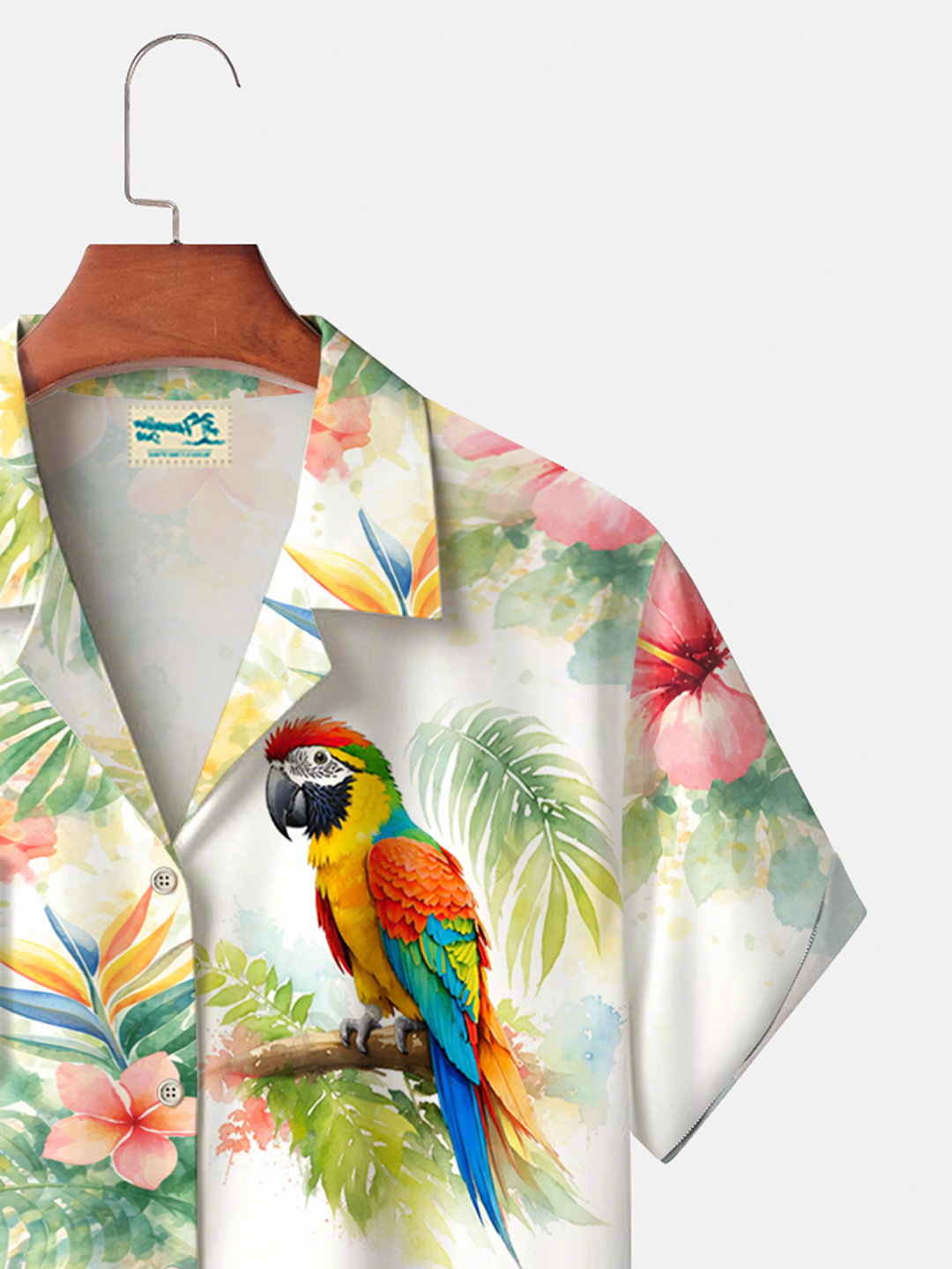 Alohadaddy® Men's Tropic Watercolor Gradient  Art Hibiscus  Parrot  Palm Tree   Forgiving Fit Camp Collar Print Retro Short-Sleeve Shirt Big & Tall