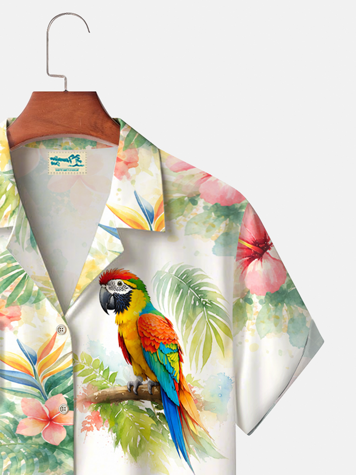 Alohadaddy® Men's Tropic Watercolor Gradient  Art Hibiscus  Parrot  Palm Tree   Forgiving Fit Camp Collar Print Retro Short-Sleeve Shirt Big & Tall
