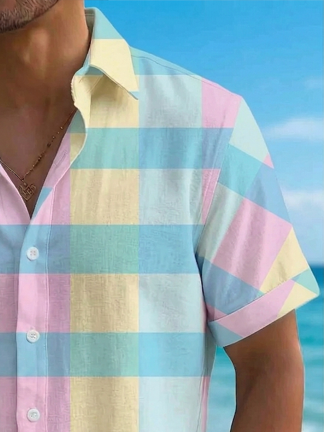 Alohadaddy® Men's Basic Pastel Plaid Check Print Button-Down Pocket Short-Sleeve Shirt Big & Tall