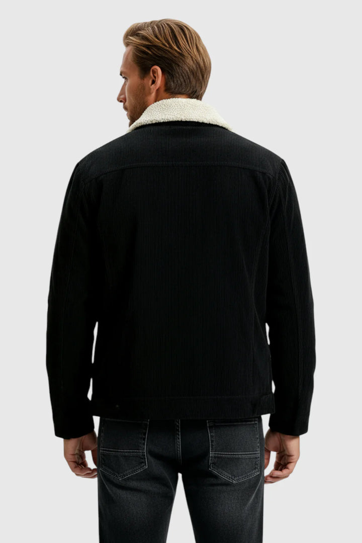 Herrejakke i fløjl med sherpa-krave og trykknapper - Sort
