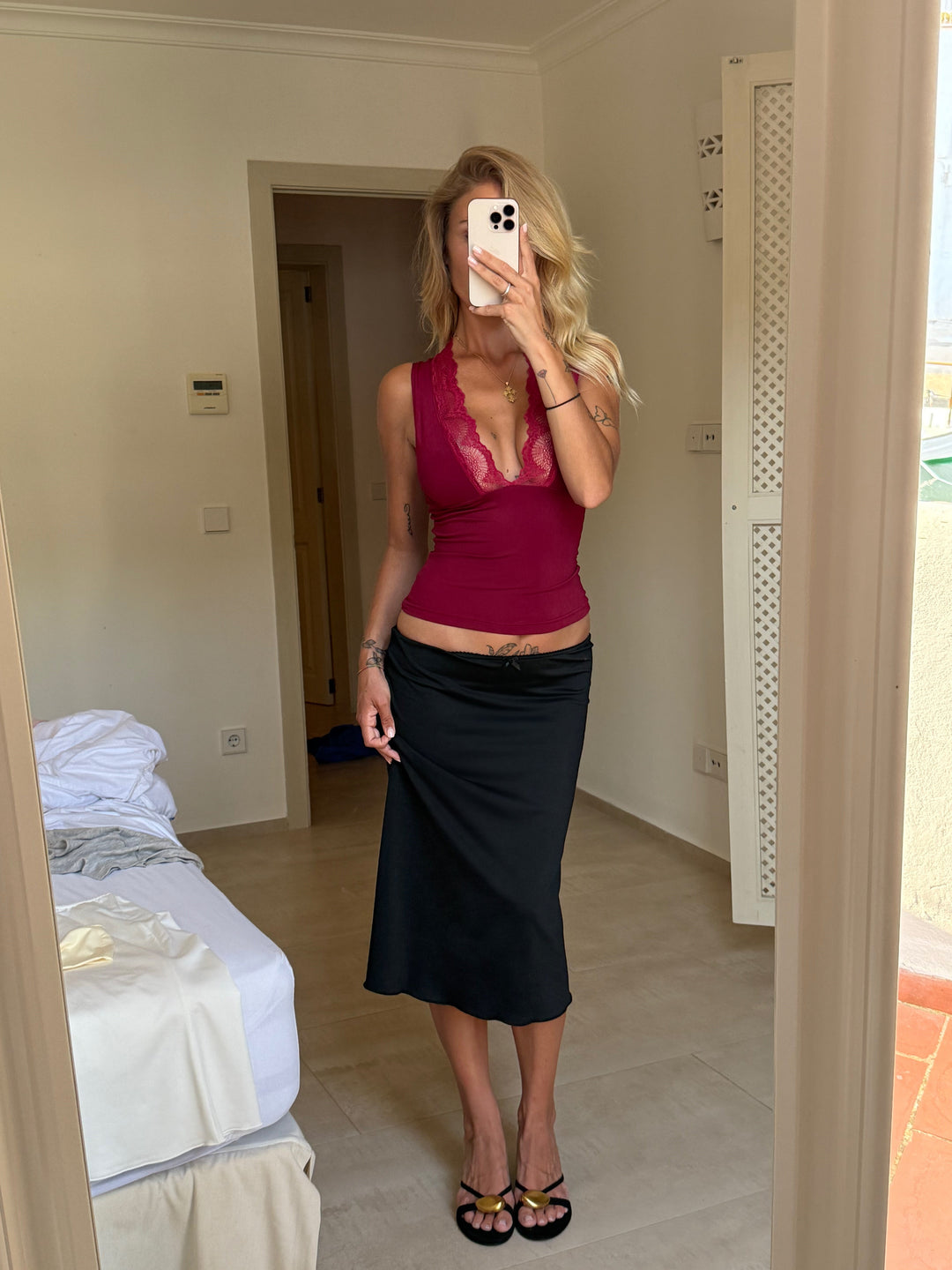 Lucia basic lace top - mørk rød