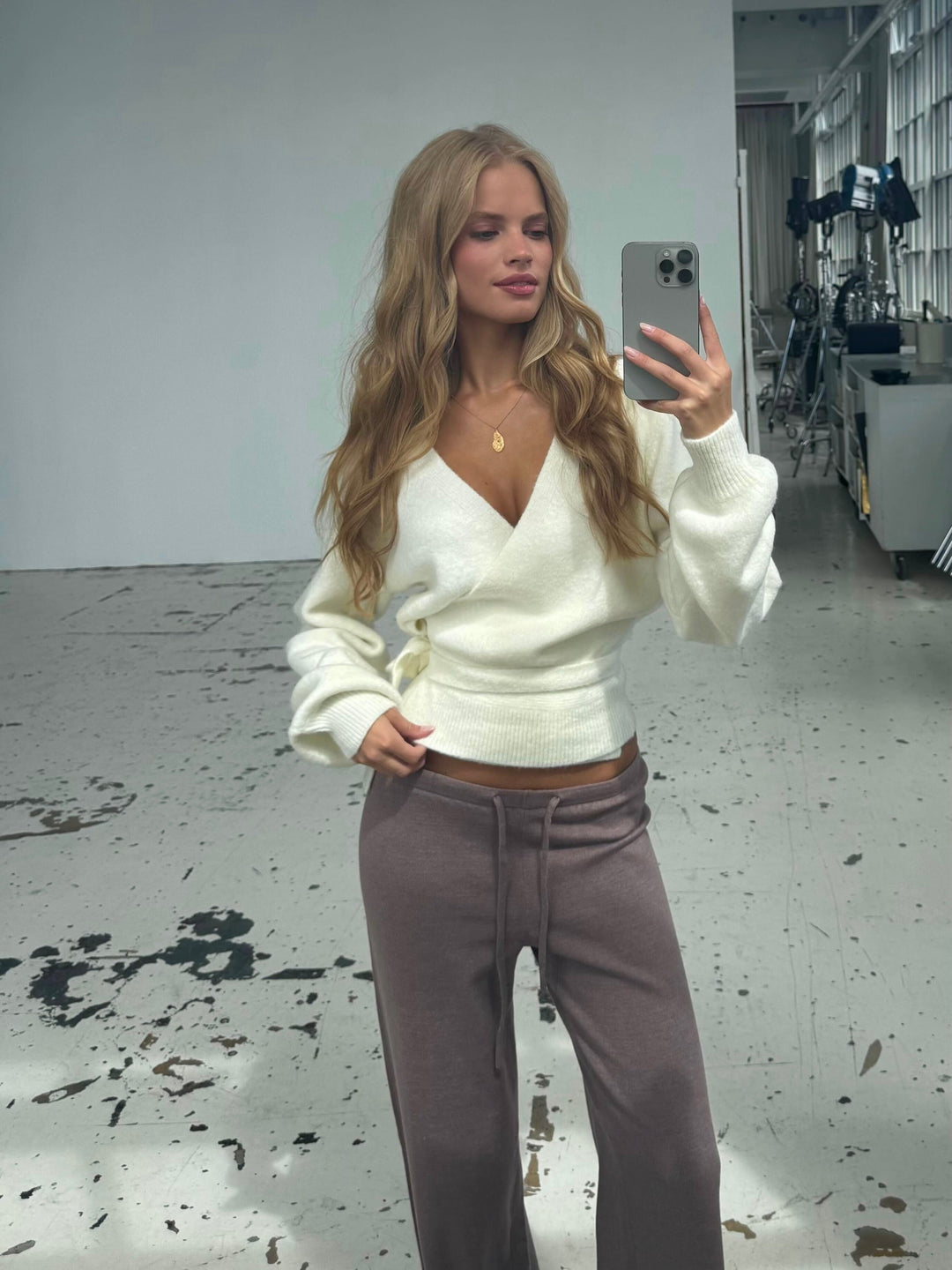 Wool blend wrap cardigan - hvid