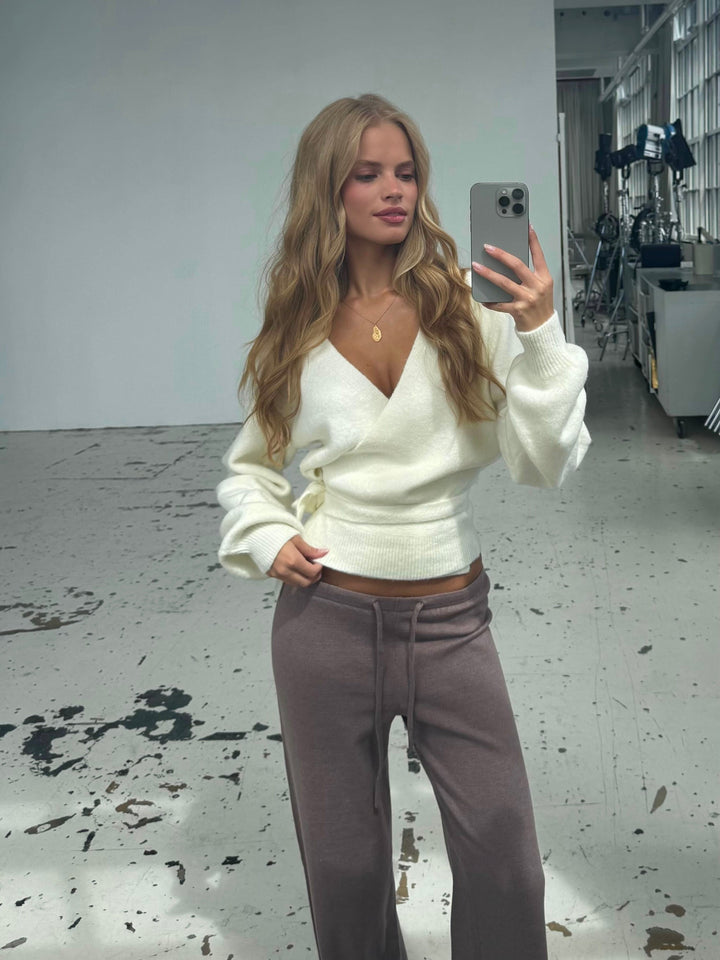 Wool blend wrap cardigan - hvid