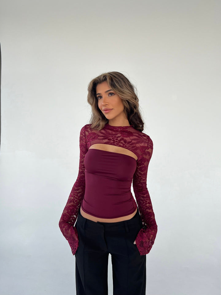 Lara blonde langærmet top - bordeaux