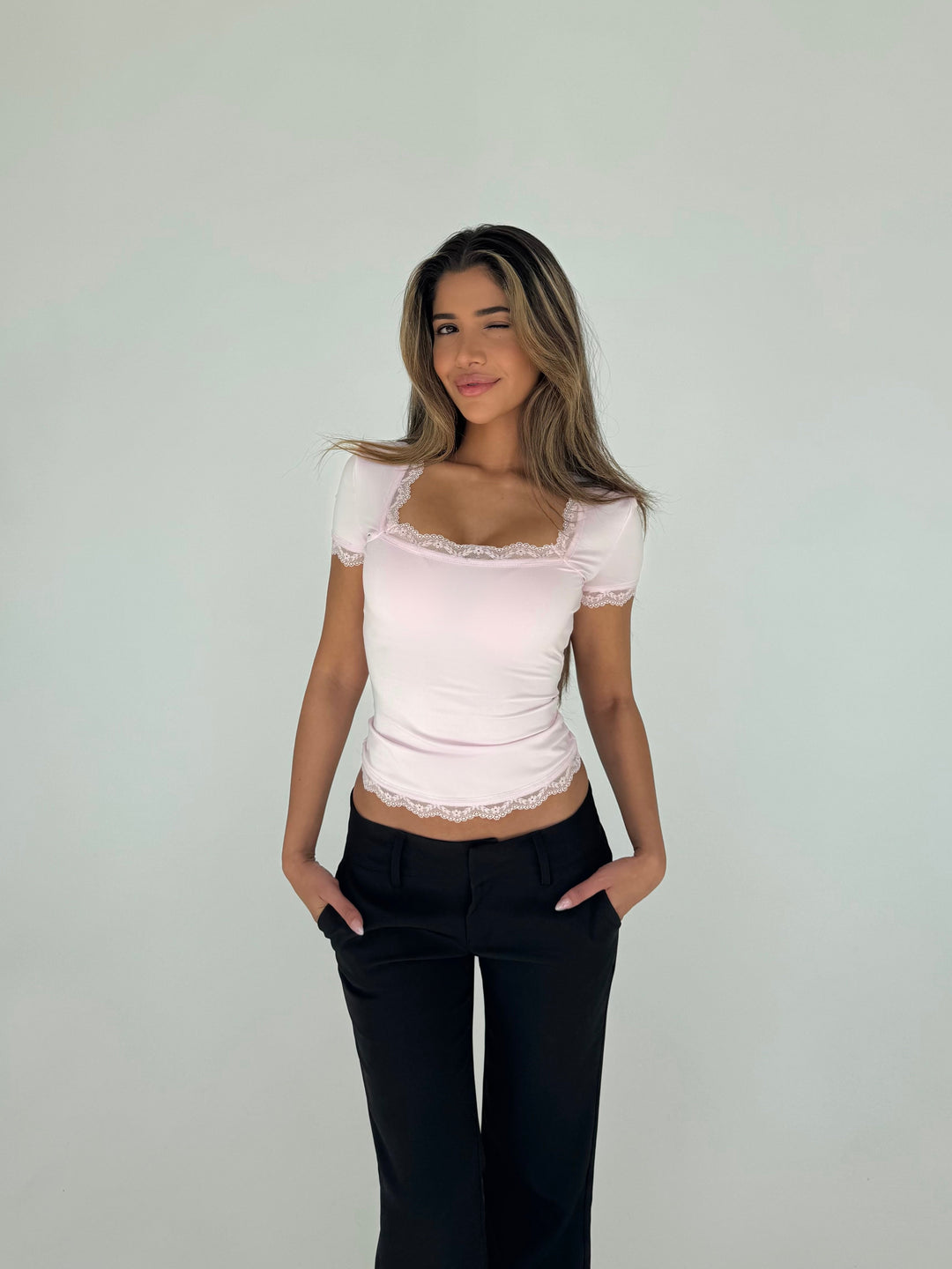 Blair basic lace tee - lyserød