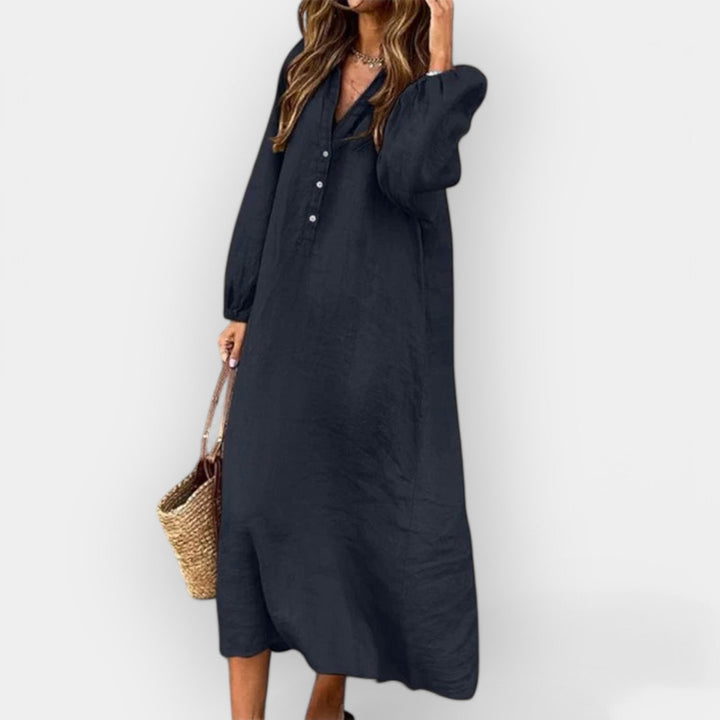 Elegant Linnedress med Stilfuld Silhuet