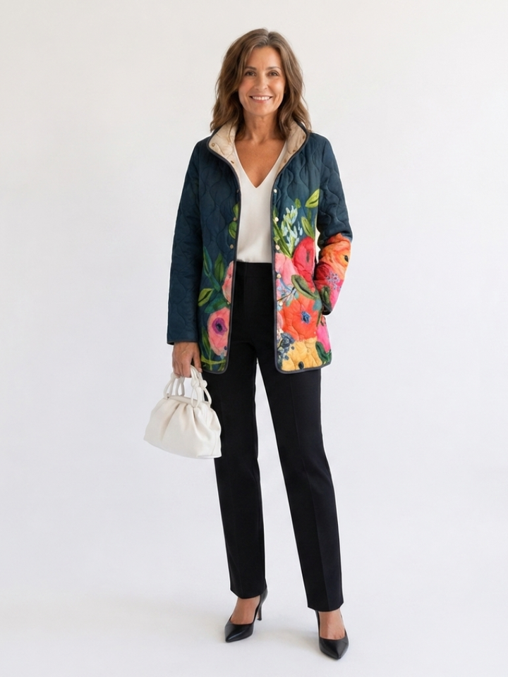 Camille | Quiltet jakke med malede blomster