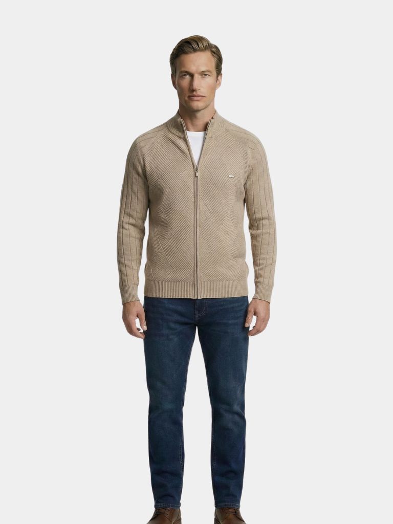 Solid Farvet Strikket Jacquard Zip Jakke