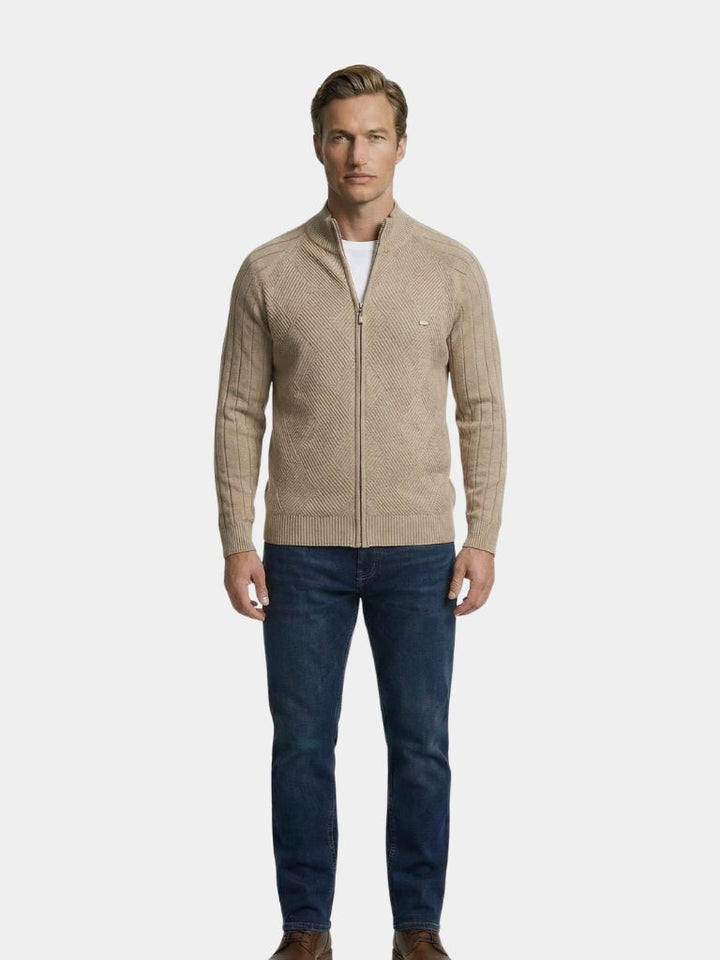 Solid Farvet Strikket Jacquard Zip Jakke