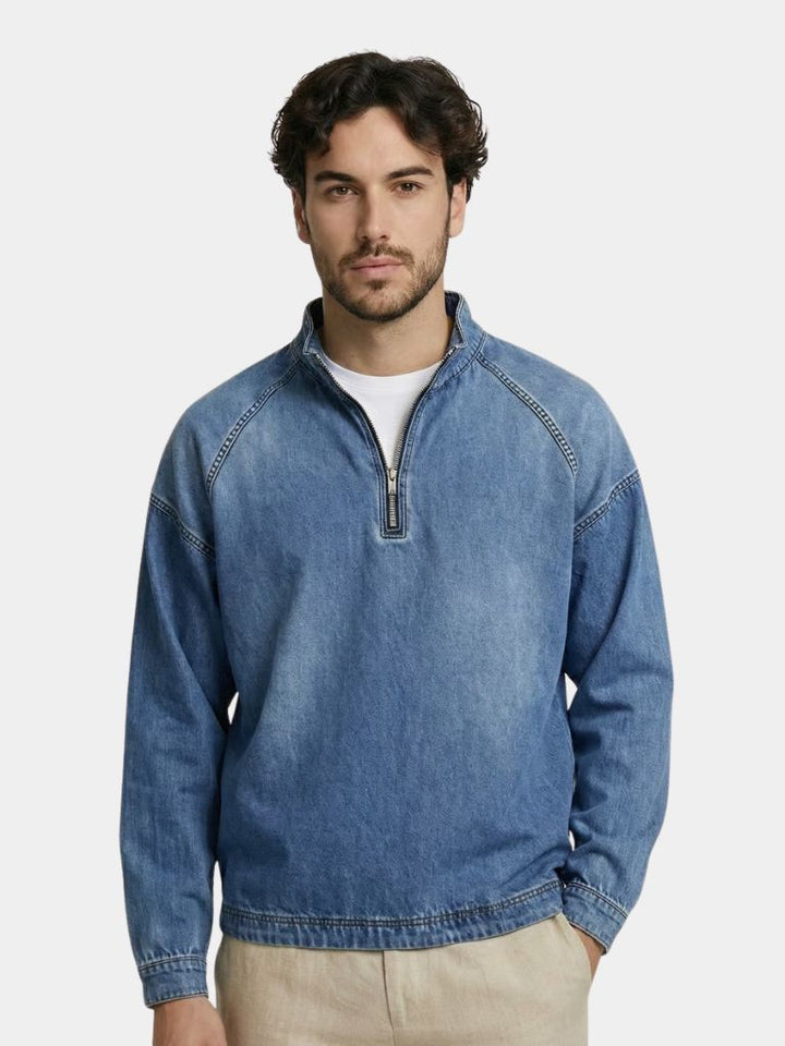 Stonewashed Denim Quarter-Zip Jakke