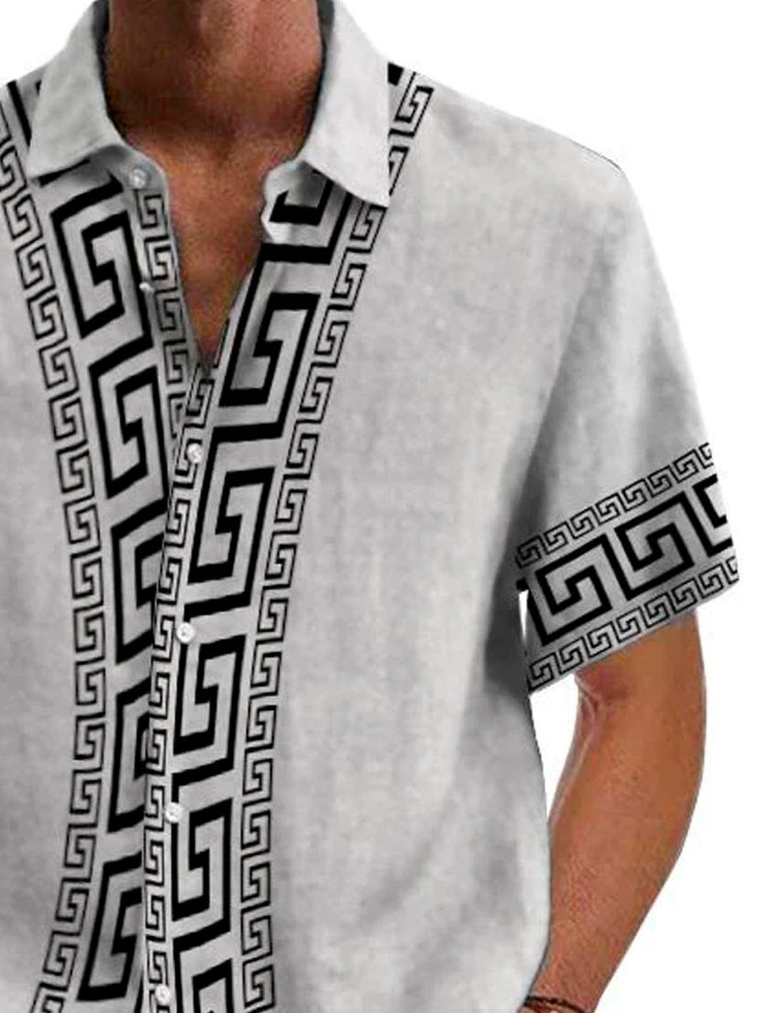 Alohadaddy Retro Geometric Print Men's Button Pocket Short Sleeve Shirt
