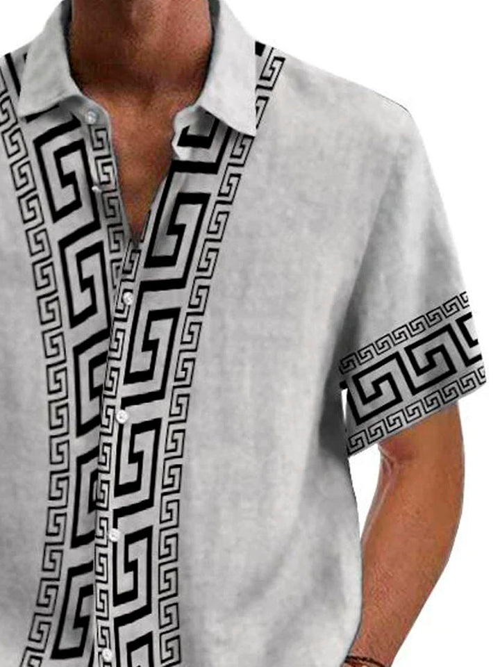 Alohadaddy Retro Geometric Print Men's Button Pocket Short Sleeve Shirt