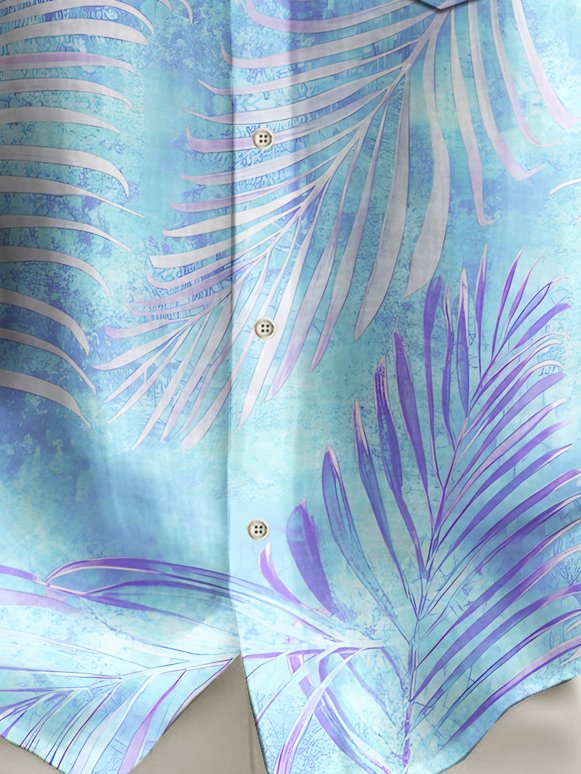 Alohadaddy Beach Vacation Men's Hawaiian Shirt Gradient Botanical Print Stretch Pocket Camping Shirt Big Tall