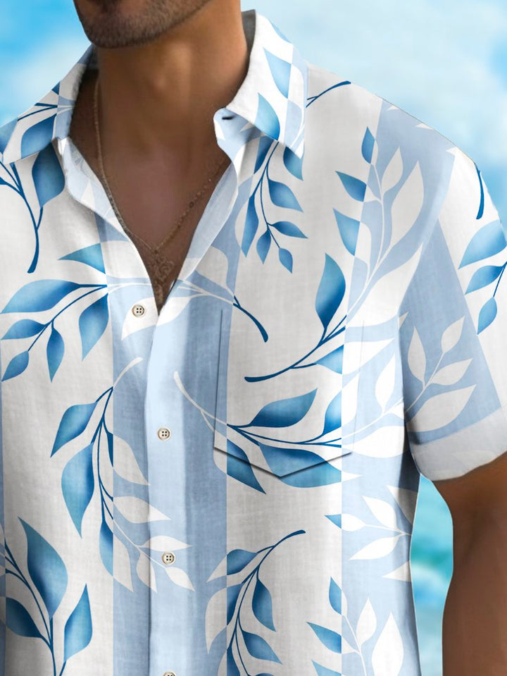 Alohadaddy Beach Vacation Men's Hawaiian Shirt Plant Leaf Print Pocket Camping Shirt