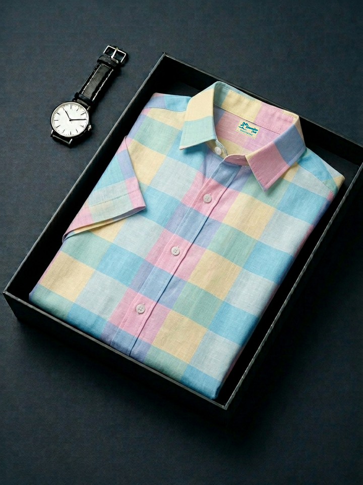 Alohadaddy® Men's Basic Pastel Plaid Check Print Button-Down Pocket Short-Sleeve Shirt Big & Tall
