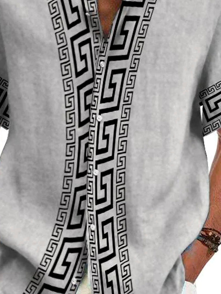 Alohadaddy Retro Geometric Print Men's Button Pocket Short Sleeve Shirt