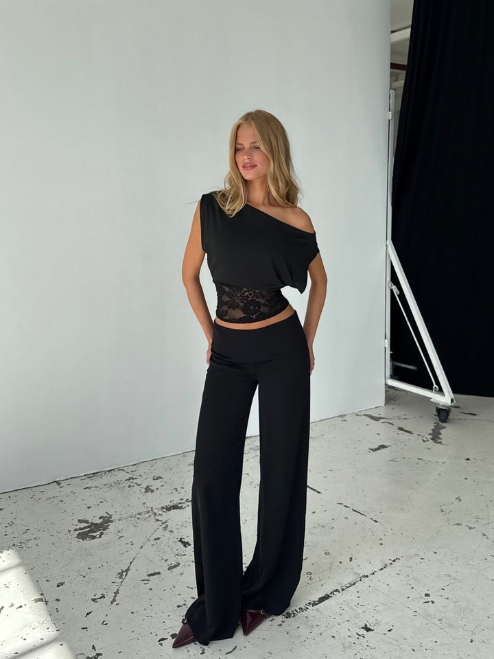 Flowy low waist bukser - sort