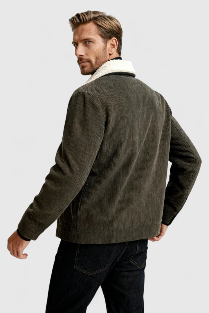 Herrejakke i fløjl med sherpa-krave og trykknapper - Kaffebrun