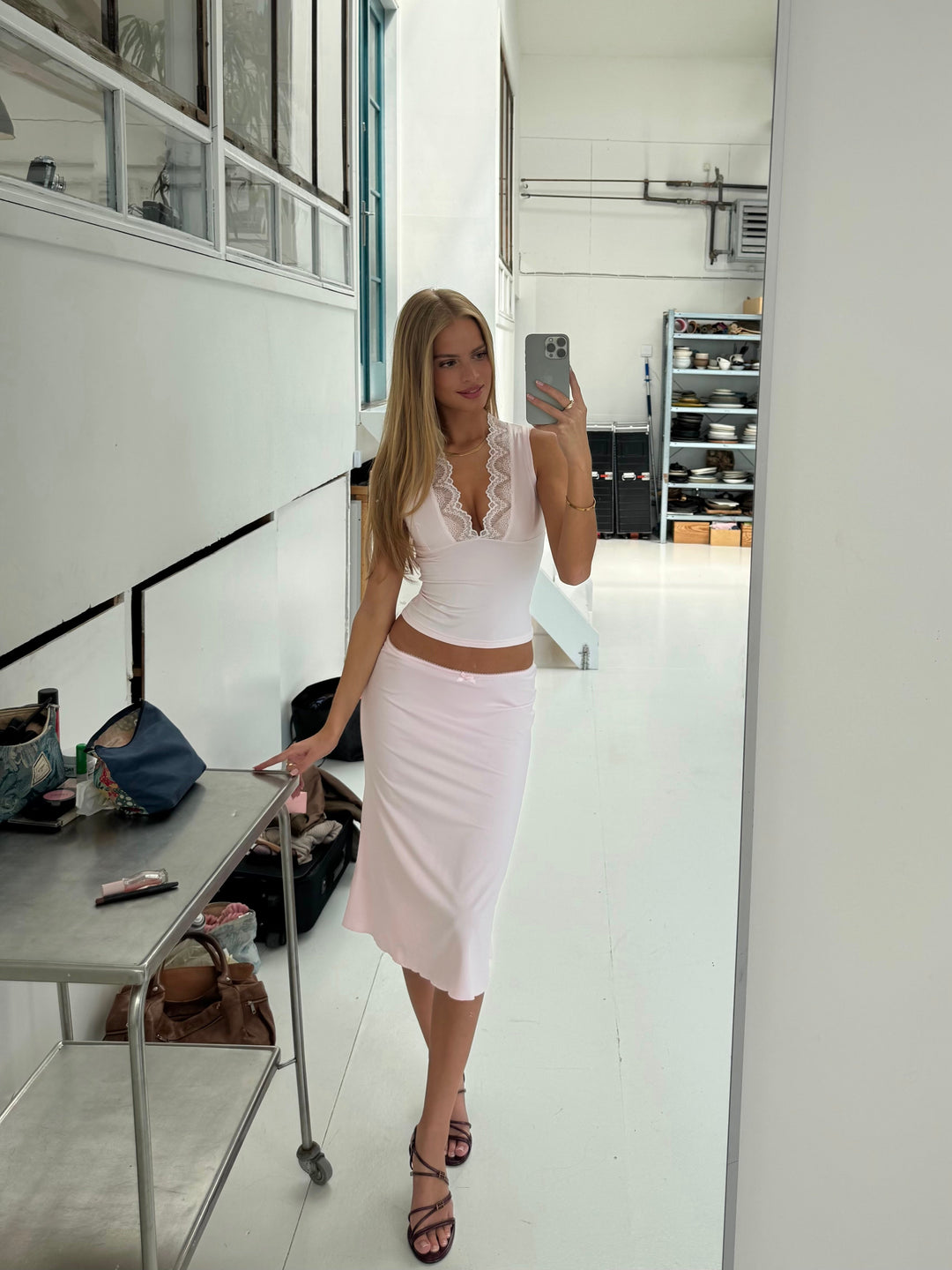 Lucia basic lace top - lyserød
