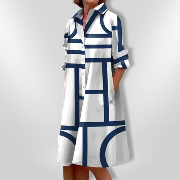 Midi Kjole med Geometrisk Design