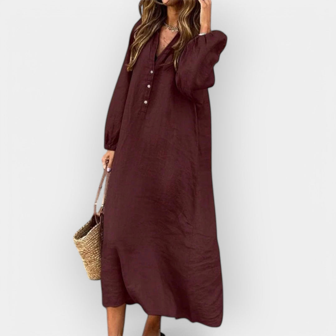 Elegant Linnedress med Stilfuld Silhuet