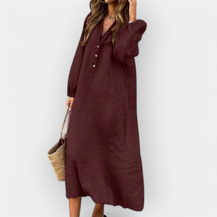 Elegant Linnedress med Stilfuld Silhuet