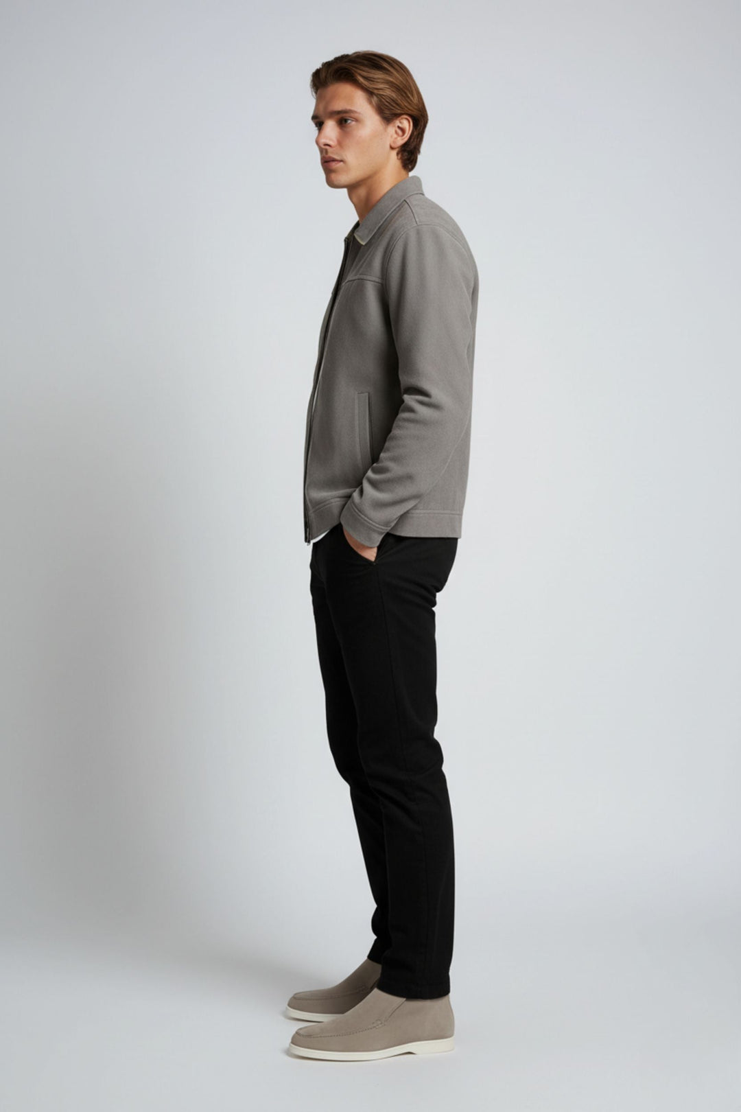 Grå Suede Jakke til Mænd – Moderne Casual Jakke