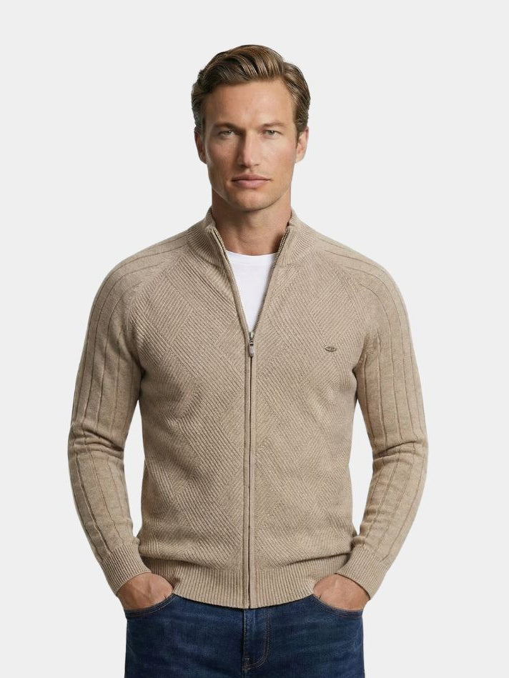 Solid Farvet Strikket Jacquard Zip Jakke