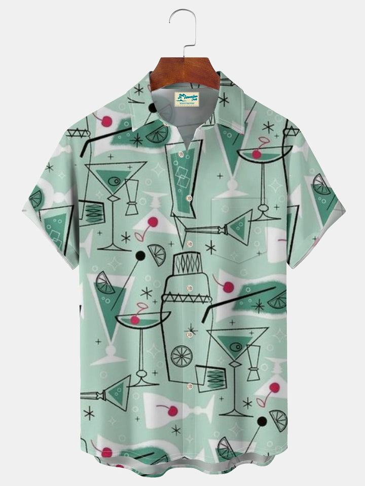 Alohadaddy® Retro Geometrisk Cocktail Print Mænds Slipslomme Kortærmet Skjorte Størrelse Big&Tall
