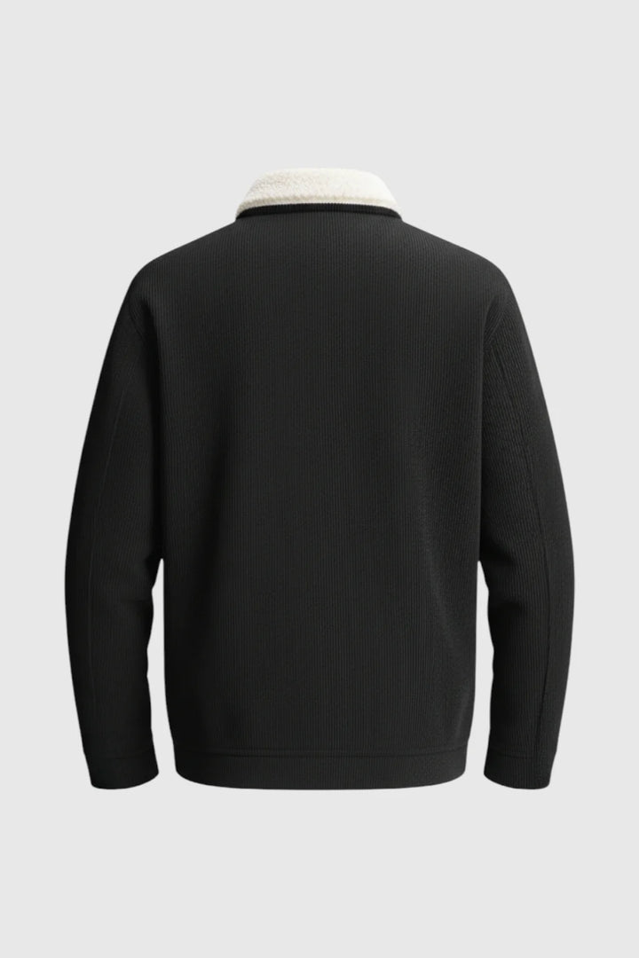 Herrejakke i fløjl med sherpa-krave og trykknapper - Sort