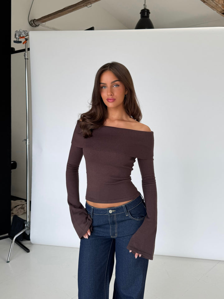 Kaia strik top - mørk brun