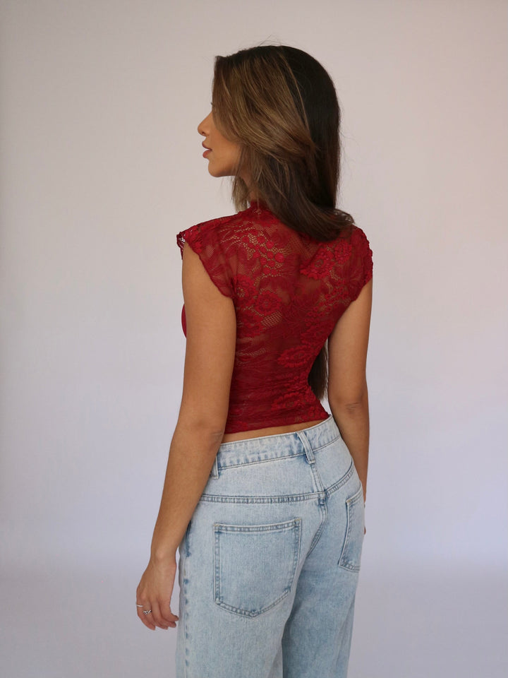 Lucy lace top - mørk rød