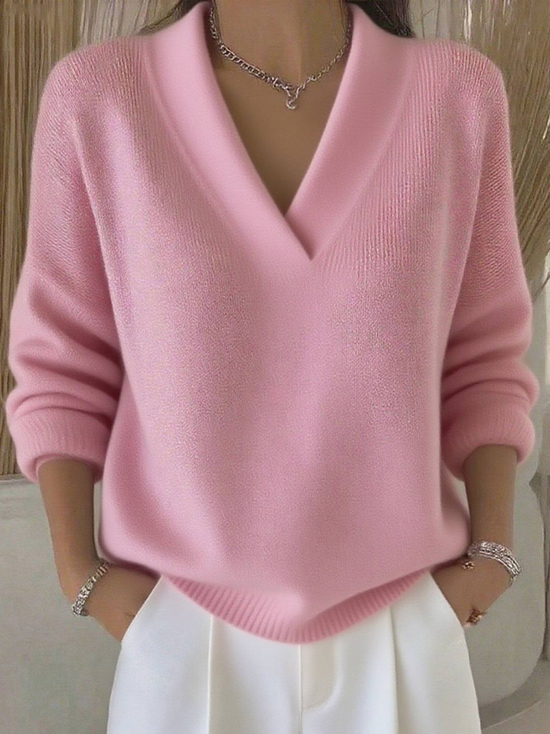 Blød V-udskæring Pullover