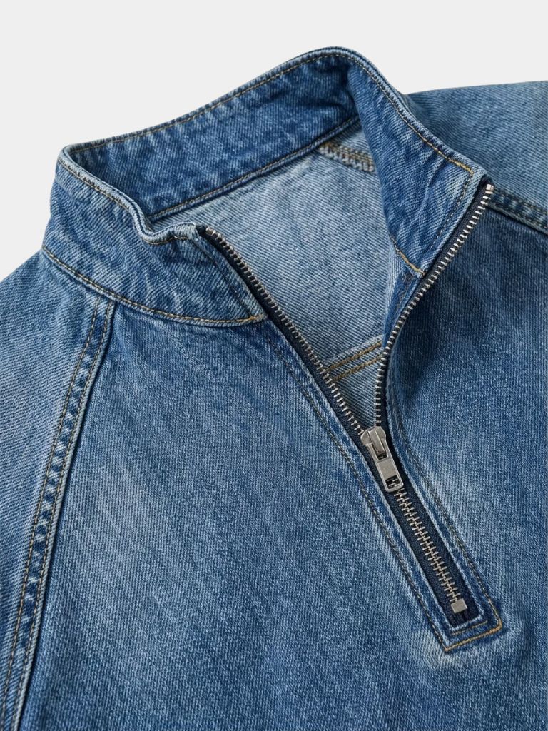 Stonewashed Denim Quarter-Zip Jakke