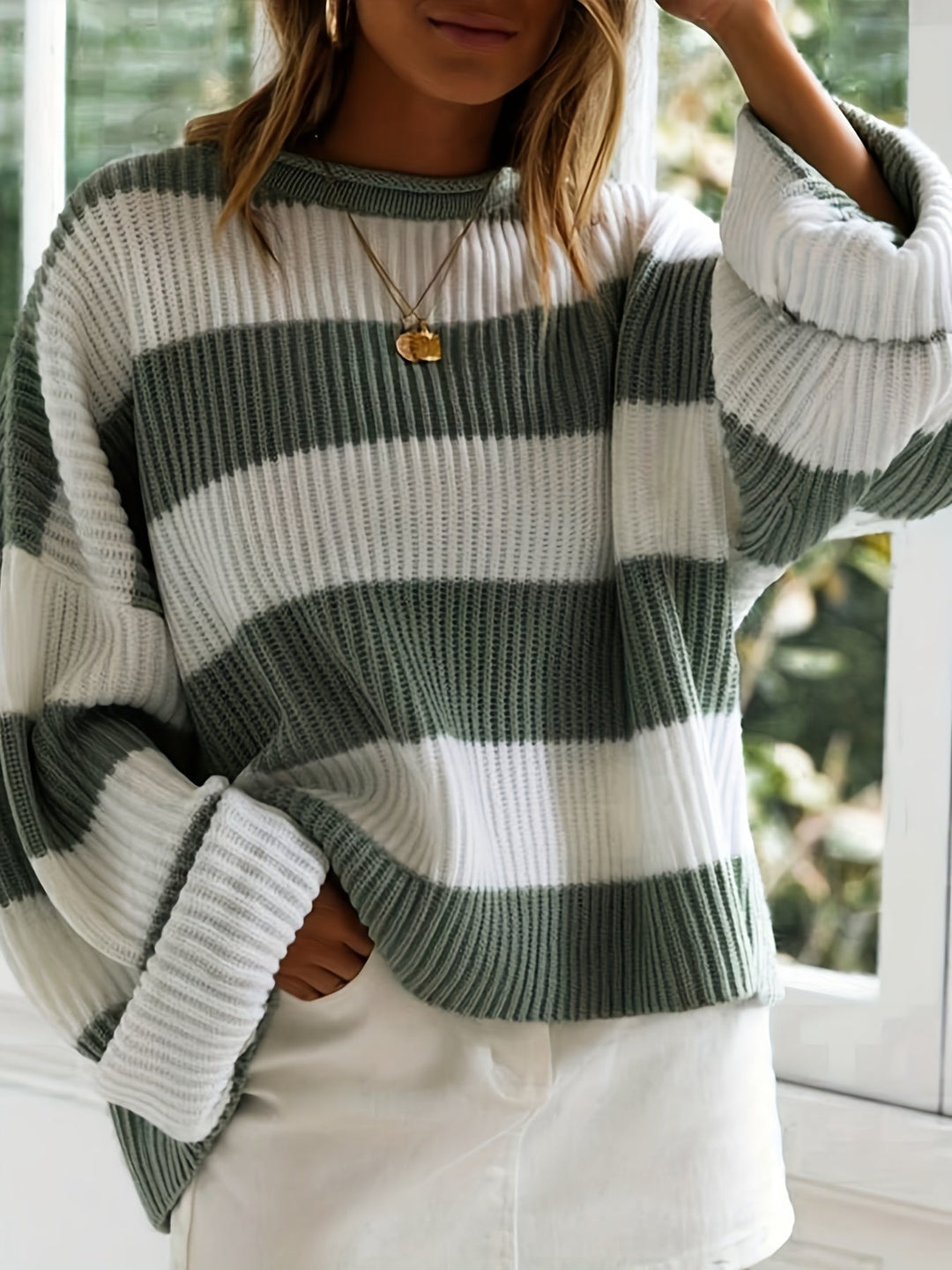 Laluna® | Rund Hals Sweater med Striber